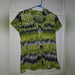Stylish Vintage Green Patterned Blouse